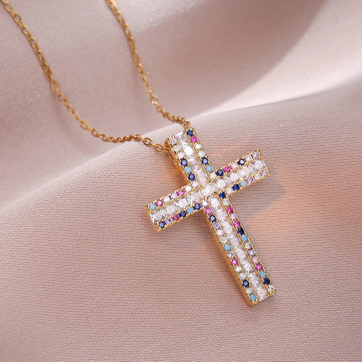 Lumina Cross Crystal Necklace close-up detail