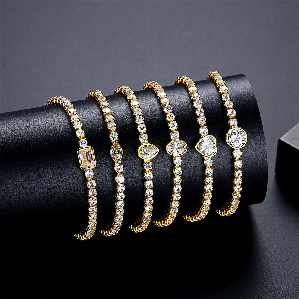 Charme Vrouwelijke Witte Zirkoon Steen Ronde Vierkante Hart Armband Schattige Gouden Kleur Verstelbare Bruiloft Sieraden Voor Vrouwen