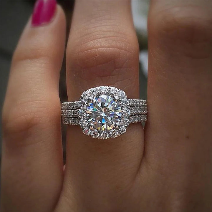 Kristal Vrouwelijke Wit Roze Zirkoon Stenen Ring Set Zilver Goud Kleur Bruids Bruiloft Verlovingssieraden Voor Vrouwen
