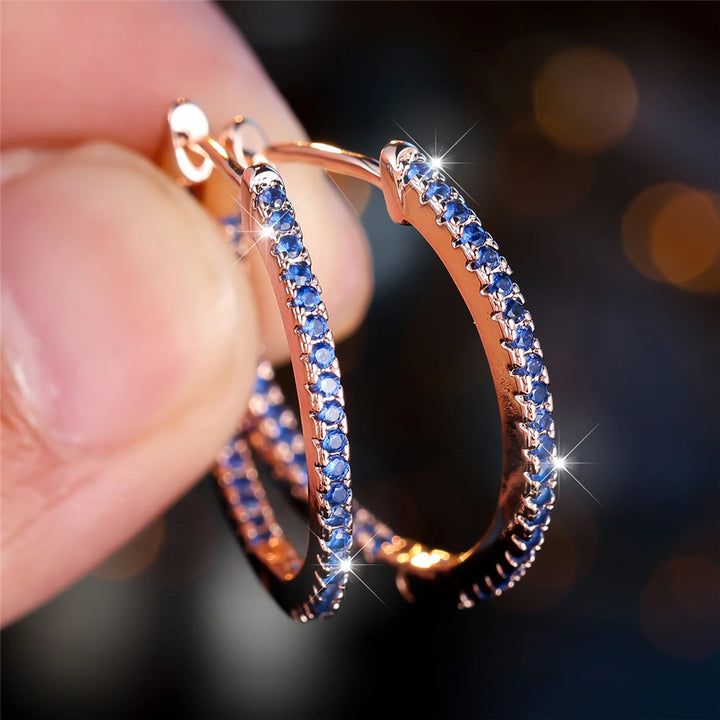 Leuke kleine groen blauw rood zirkoon steen hoepel oorbellen voor vrouwen charme vrouwelijke rose goud kleur bruiloft sieraden cadeau