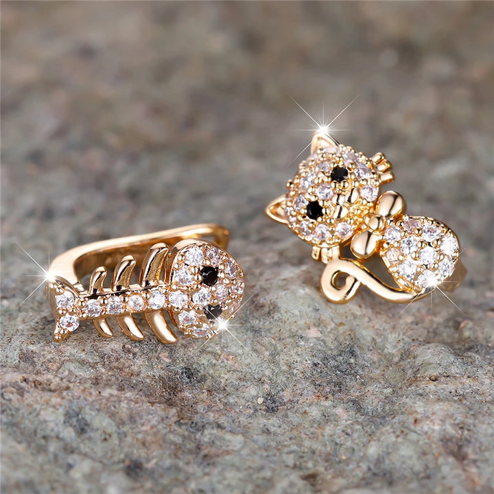 Whimsy Cat and Fish Hoop Earrings close-up detail