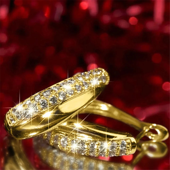 Schattige Vrouwelijke Witte Zirkoon Steen Ronde Oorringen Mode Rose Gouden Kleur Bruiloft Sieraden Voor Vrouwen