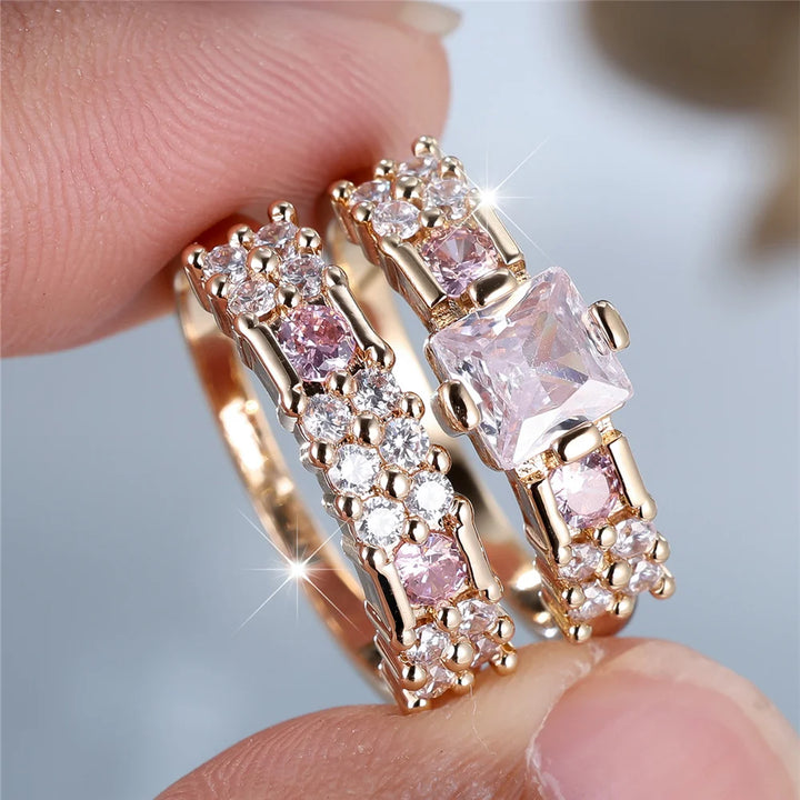 Amelia Blush Crystal Ring Set close-up detail