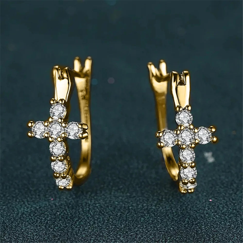Grace Cross Crystal Hoop Earrings alternate view