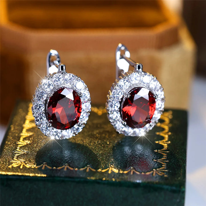 Schattige Kleine Blauwe Groene Paarse Zirkoon Stenen Oorringen Voor Vrouwen Charme Vrouwelijke Zilveren Kleur Bruiloft Sieraden Cadeau