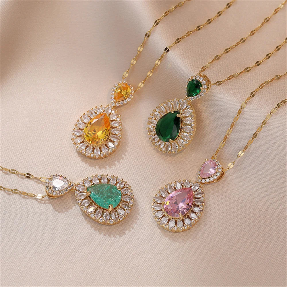 Florenza | Pink &amp; Green Flower Necklace