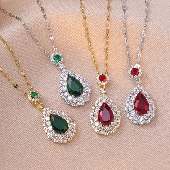 Verona | Red &amp; Green Teardrop Necklace