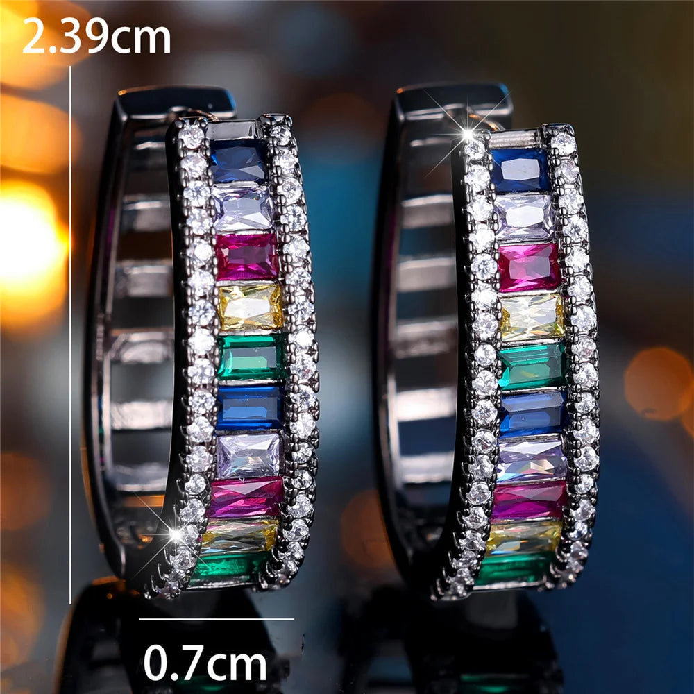 Charme Vrouwelijke Regenboog Zirkoon Steen Oorringen Mode Zilveren Kleur Bruiloft Sieraden Voor Vrouwen