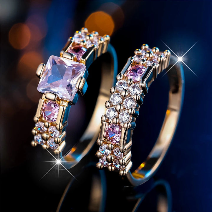 Amelia Blush Crystal Ring Set styled view