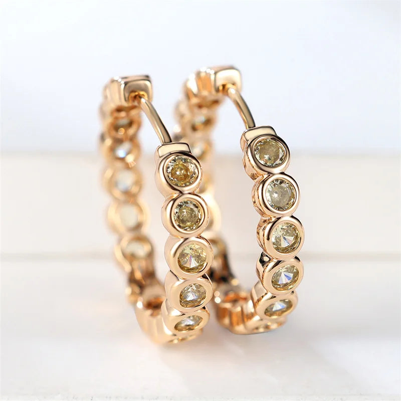 Luxe vrouwelijke kleine zwarte ronde oorbellen charme geel goud kleur trendy zirkoon steen bruiloft sieraden