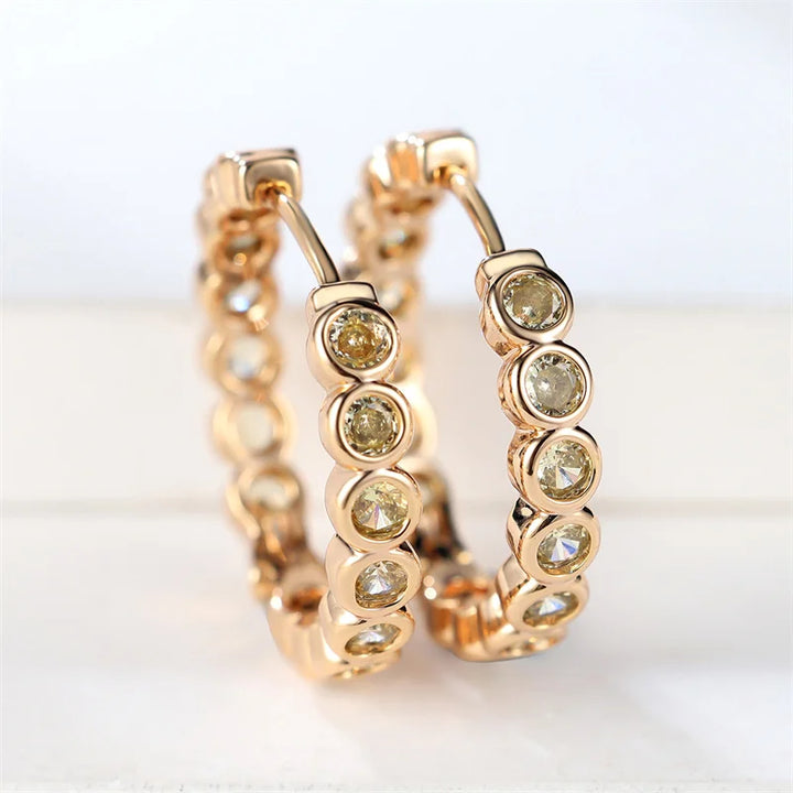 Luxe vrouwelijke kleine zwarte ronde oorbellen charme geel goud kleur trendy zirkoon steen bruiloft sieraden