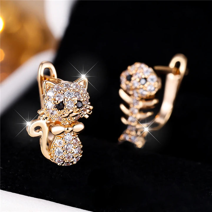 Whimsy Cat and Fish Hoop Earrings alternate view