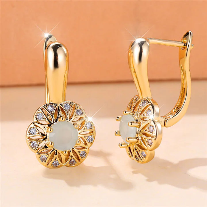 Esmée Green Crystal Stud Earrings close-up detail
