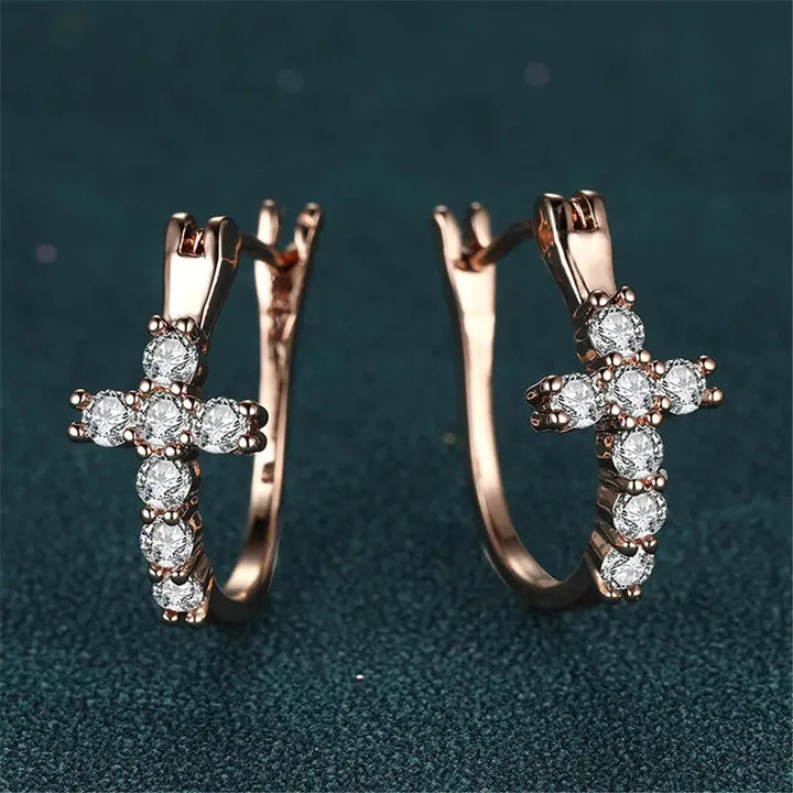 Grace Cross Crystal Hoop Earrings styled view