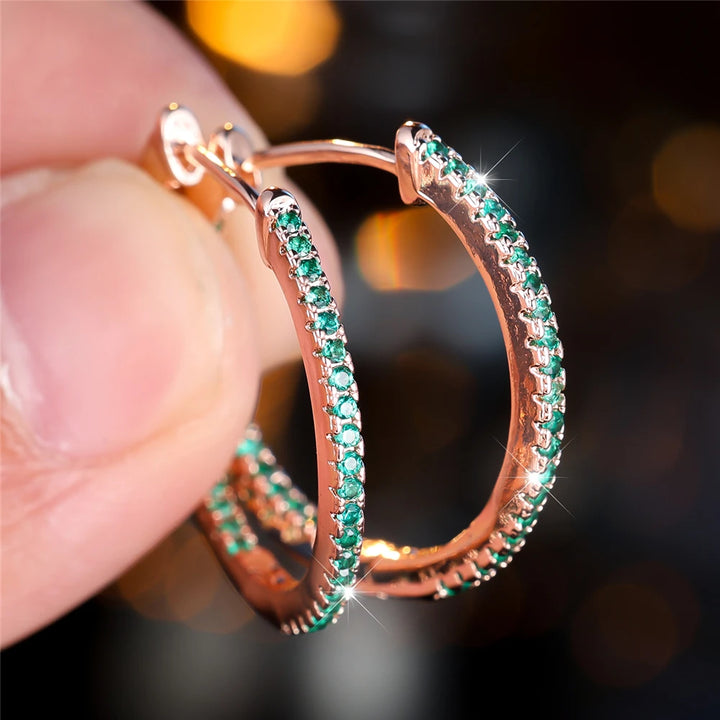 Leuke kleine groen blauw rood zirkoon steen hoepel oorbellen voor vrouwen charme vrouwelijke rose goud kleur bruiloft sieraden cadeau