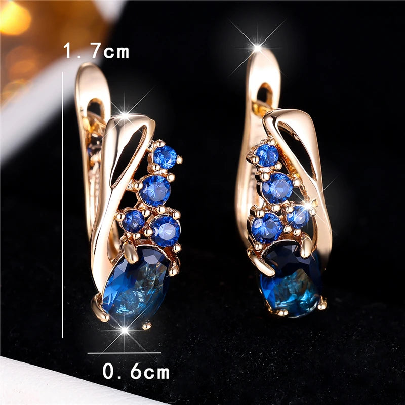 Azurelle Blue Oval Hoop Earrings styled view