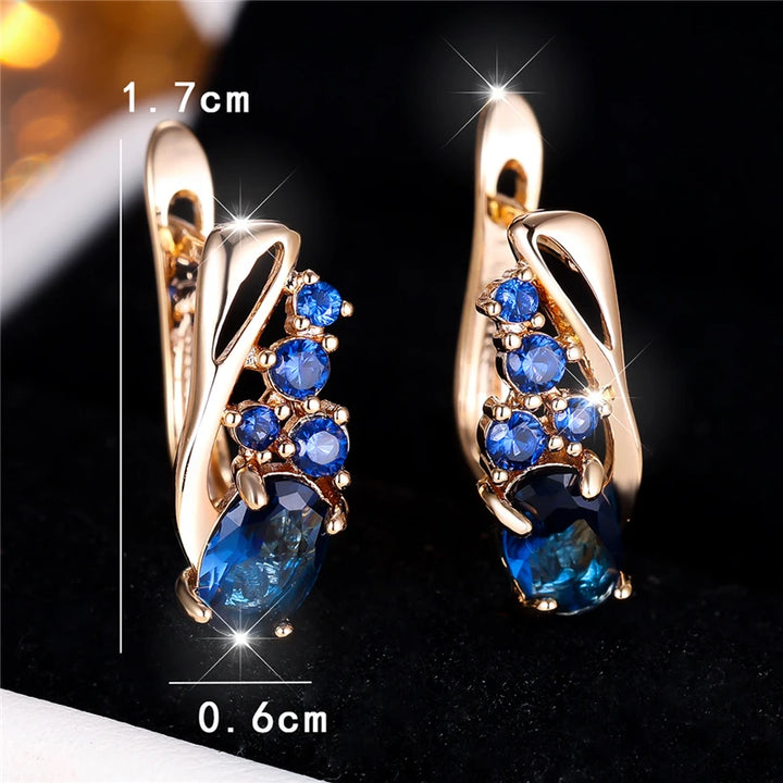 Azurelle Blue Oval Hoop Earrings styled view