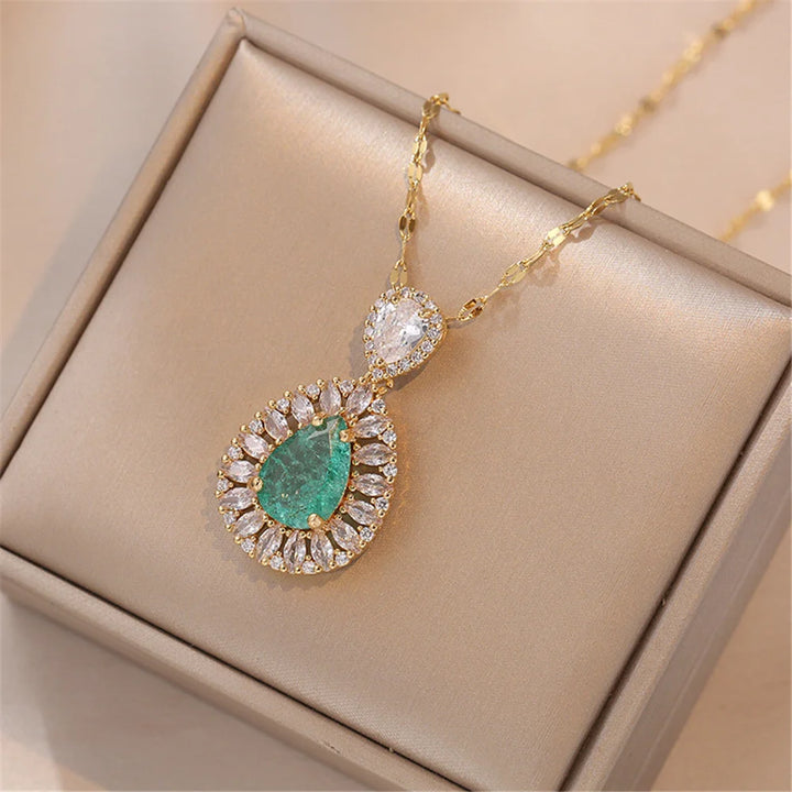 Florenza | Pink &amp; Green Flower Necklace