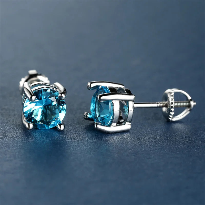 Luxe Vrouwelijke Kristal Groene Steen Charme Zilver Kleur Stud Oorbellen Leuke Ronde Zirkoon Bruiloft Sieraden Voor Vrouwen