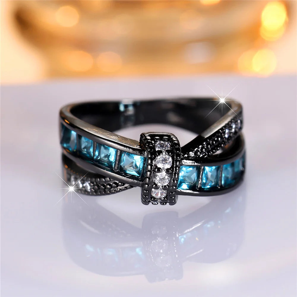 Aqua Noir | Light Blue Crystal Ring