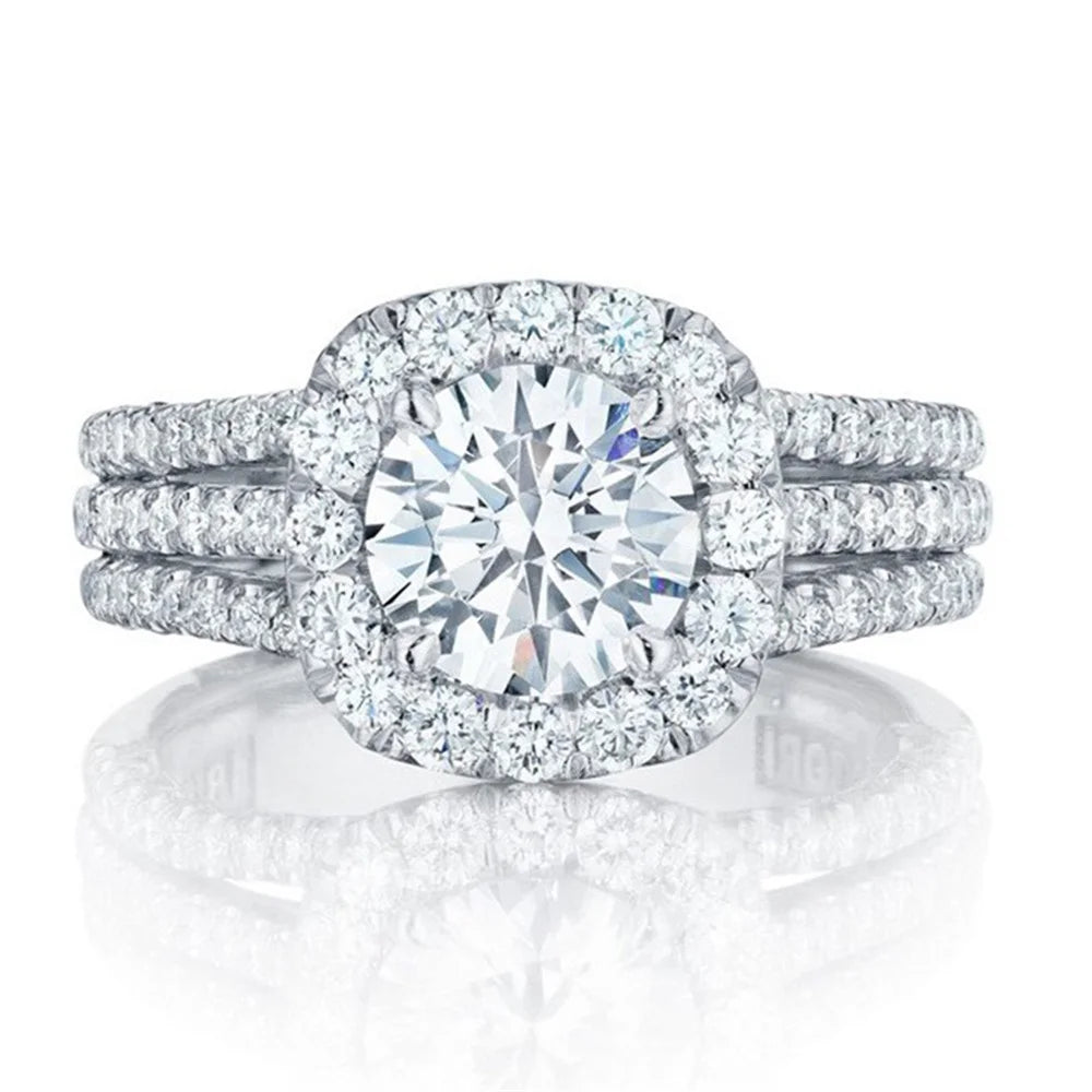 Kristal Vrouwelijke Wit Roze Zirkoon Stenen Ring Set Zilver Goud Kleur Bruids Bruiloft Verlovingssieraden Voor Vrouwen