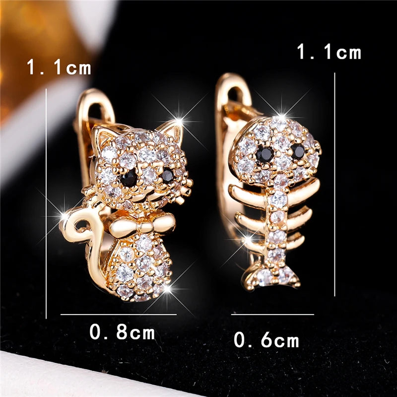 Whimsy Cat and Fish Hoop Earrings additional detail