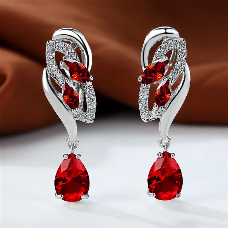 Luxe Vrouwelijke Groene Steen Zilver Kleur Clip Oorbellen Voor Vrouwen Charm Crystal Zirkoon Bruiloft Sieraden