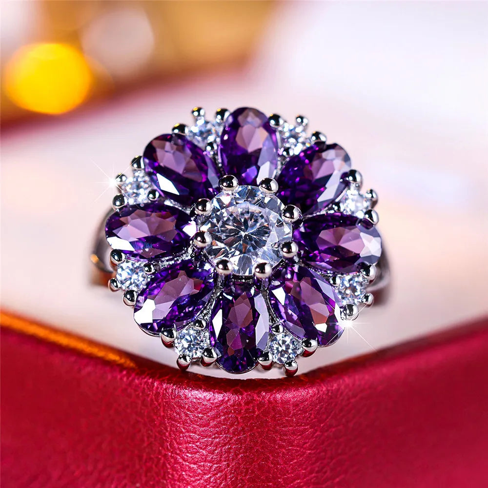 Violet Sun | Crystal Flower Ring