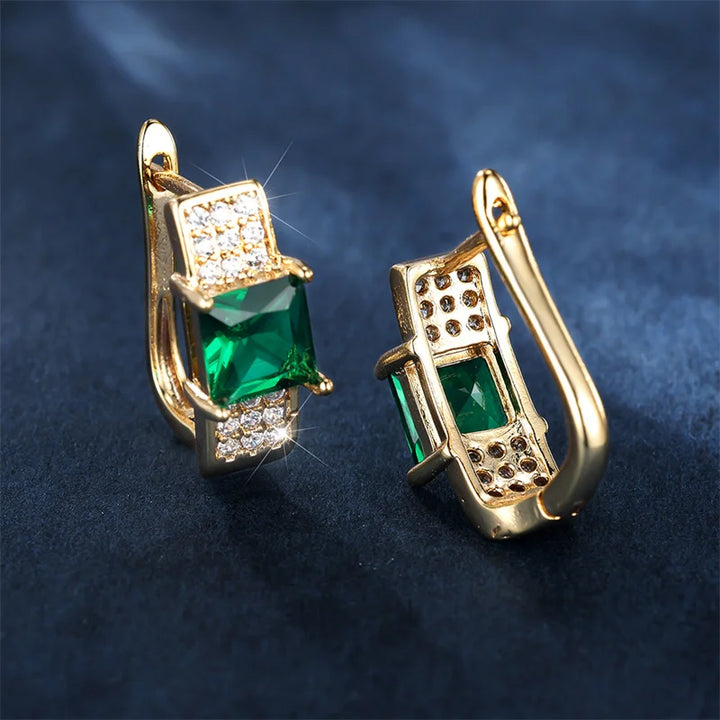 Schattige Vrouwelijke Groene Stenen Clip Oorbel Luxe Witte Kristallen Sieraden Gouden Kleur Bruiloft Oorbellen Voor Vrouwen