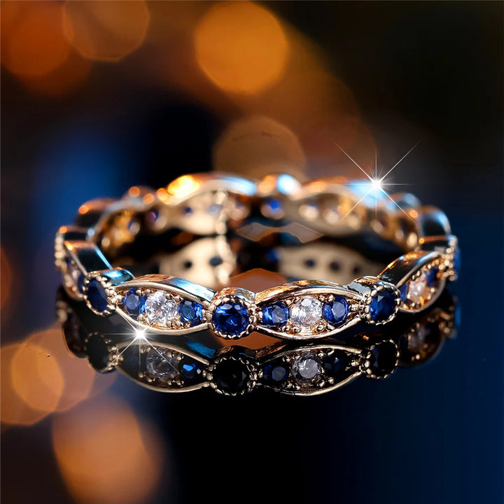 Cielina | Blue &amp; White Round Crystal Ring