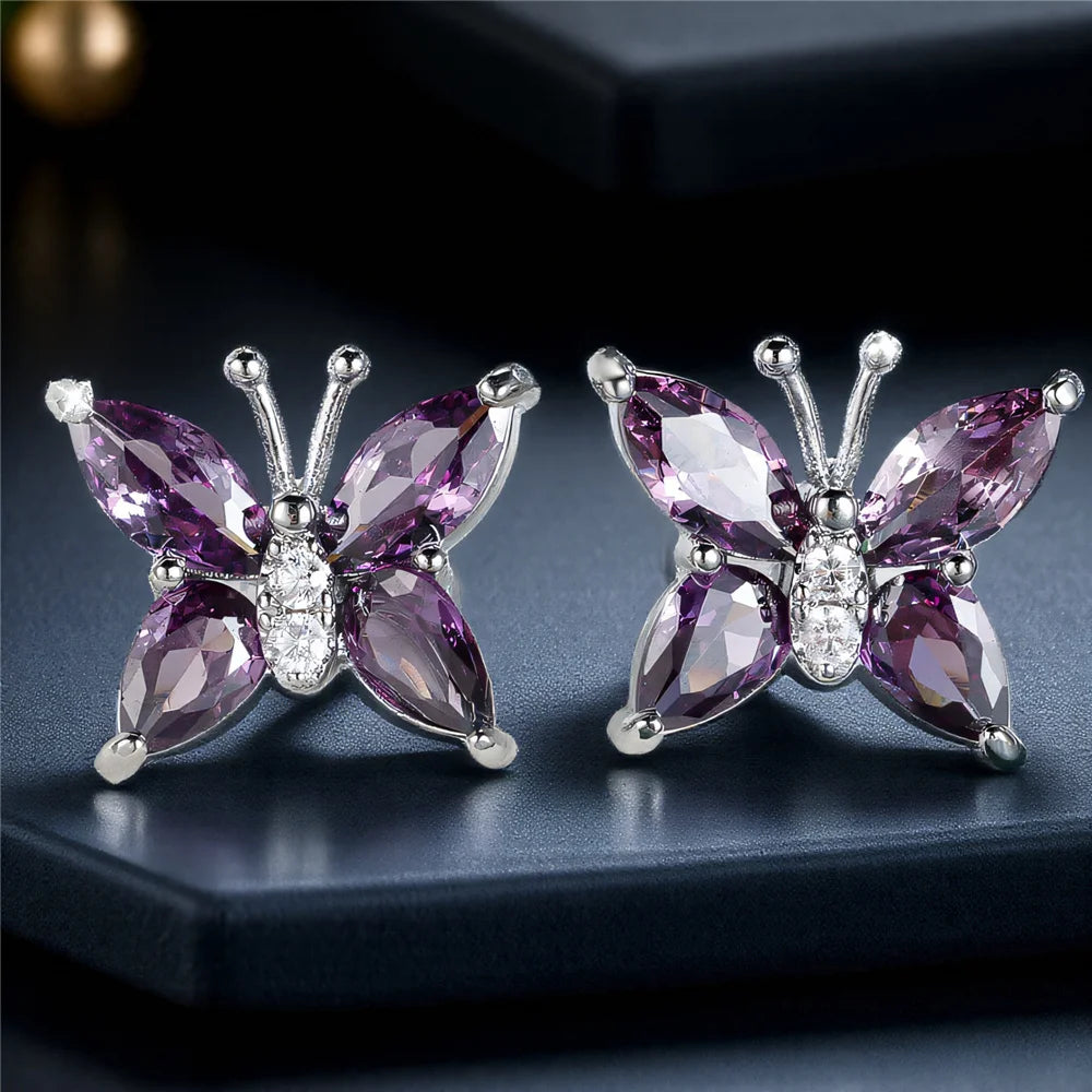 Violetta Butterfly Crystal Stud Earrings alternate view