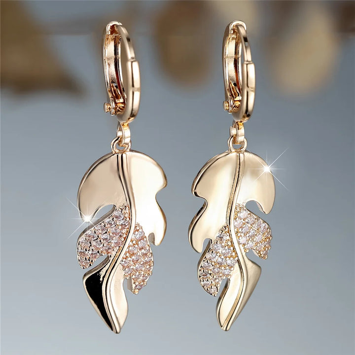 Laurena | White Crystal Leaf Hoop Earrings