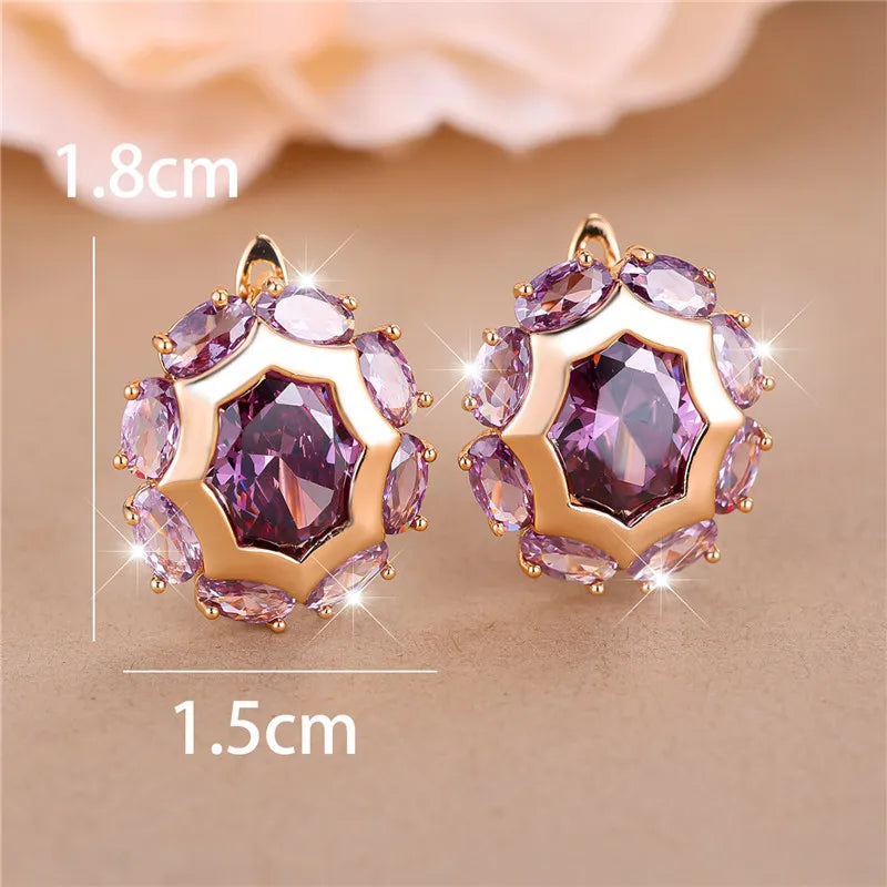 Luxe Vrouwelijke Paarse Zirkoon Steen Clip Oorbellen Charme Goud Kleur Bruiloft Sieraden Voor Vrouwen