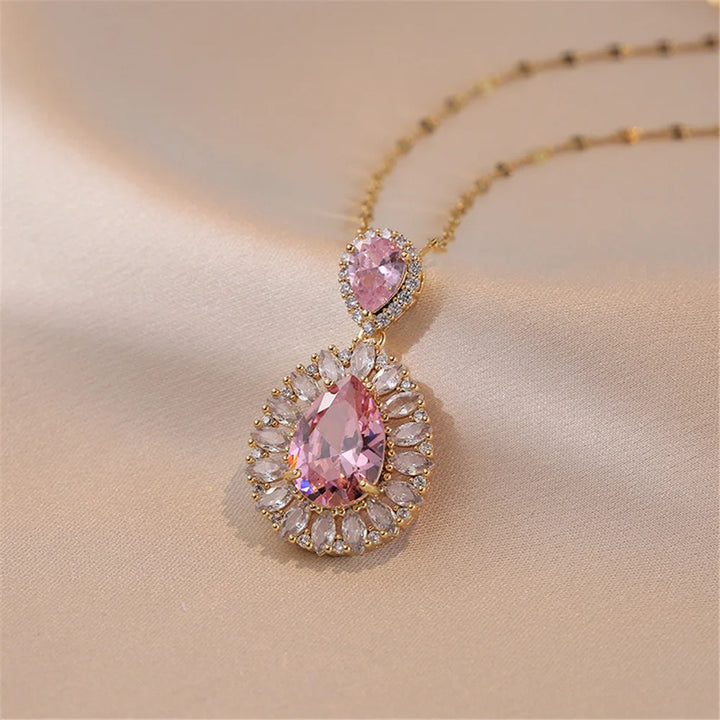 Florenza | Pink &amp; Green Flower Necklace