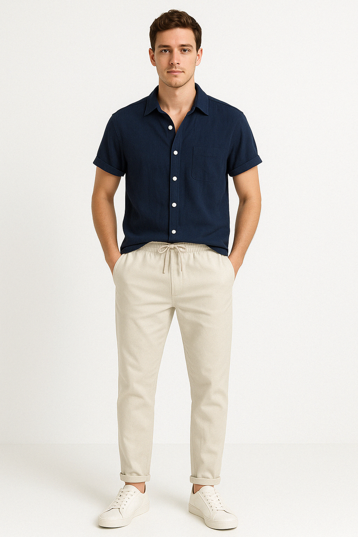 Shirt And Pants Set – Short Sleeve Shirt And Elastic Waist