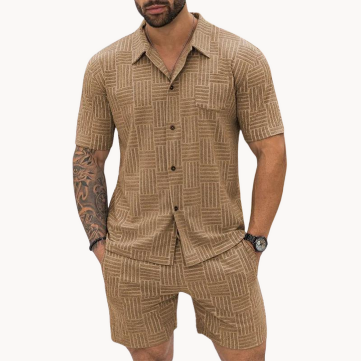 Shirt And Short Set – Knit Blend Retro Texture & Easy Move