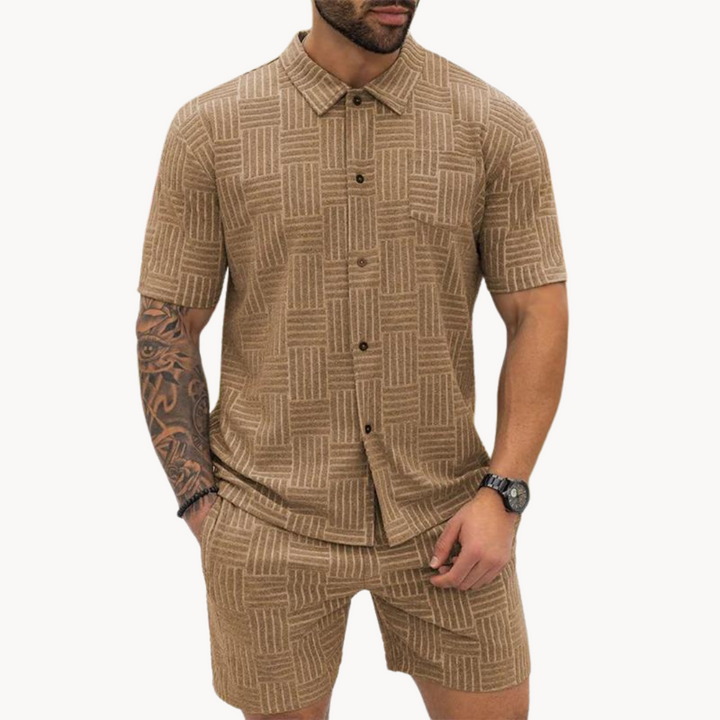 Shirt And Short Set – Knit Blend Retro Texture & Easy Move