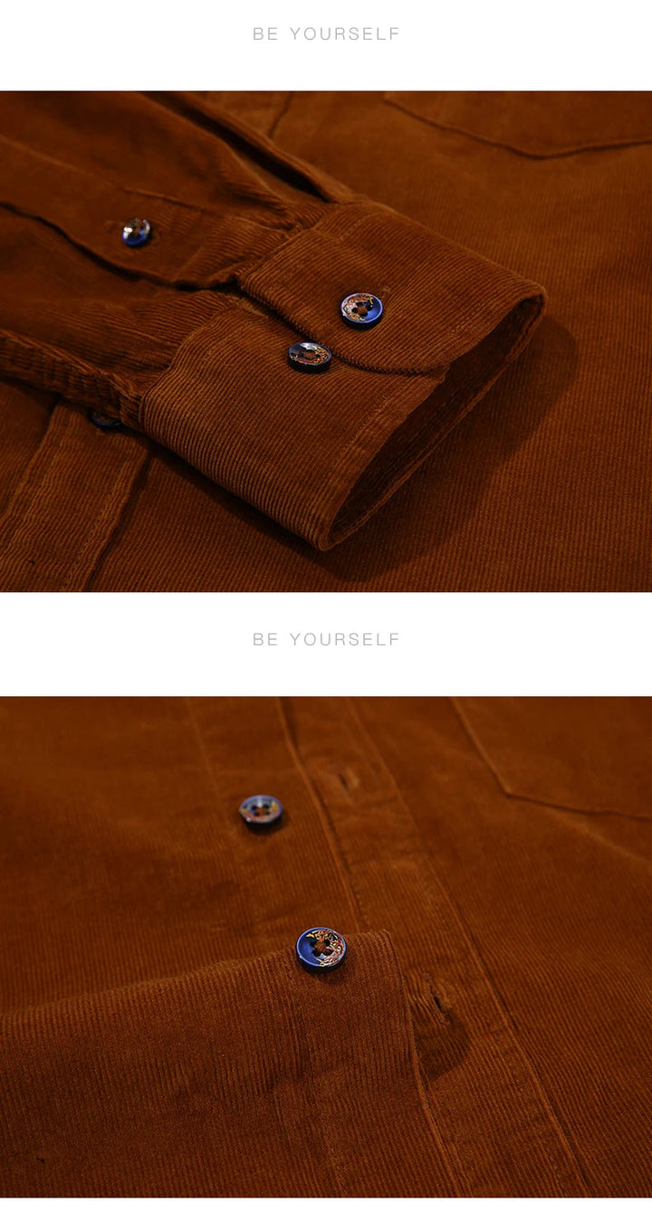 Shirt - Corduroy Blend Striped Pattern & Front Pocket