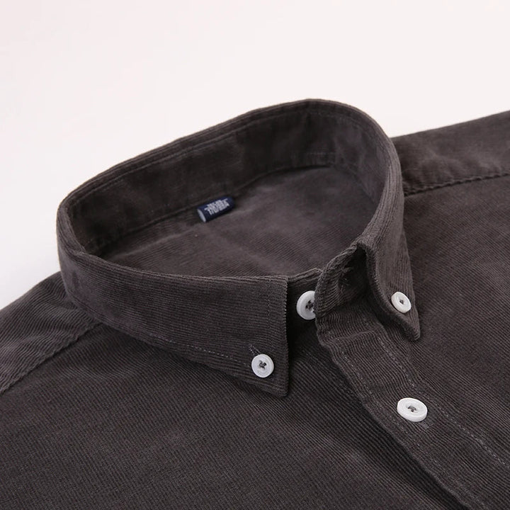 Shirt - Corduroy Blend Striped Pattern & Front Pocket