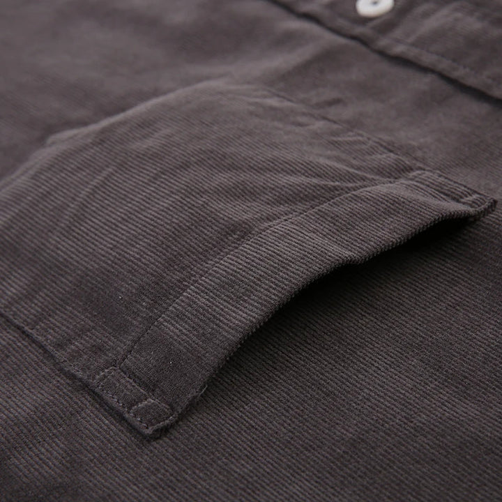 Shirt - Corduroy Blend Striped Pattern & Front Pocket