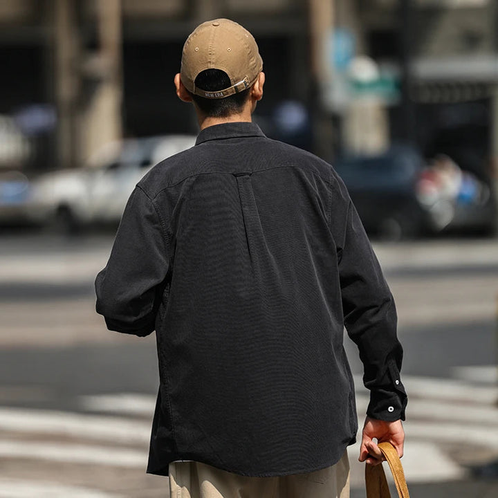 Shirt - Corduroy Blend Striped Pattern & Front Pocket