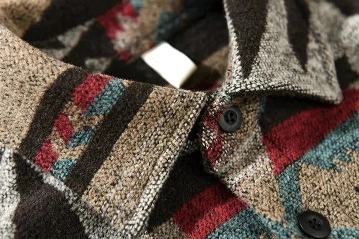 Shirt Jacket – Aztec Pattern Fabric Blend & Warm Shape