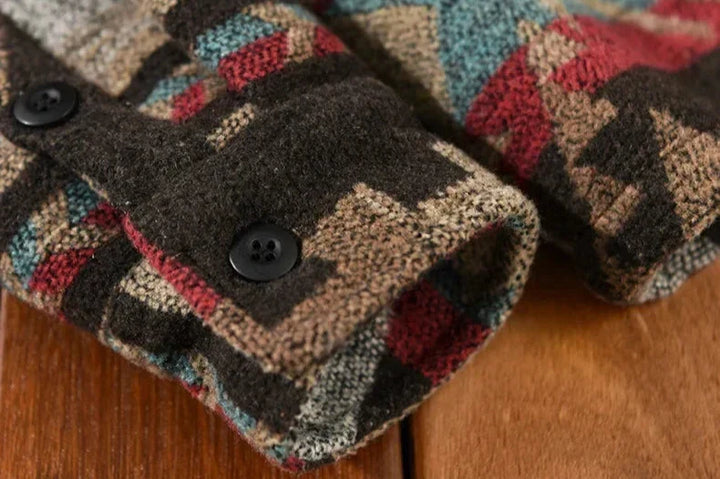Shirt Jacket – Aztec Pattern Fabric Blend & Warm Shape