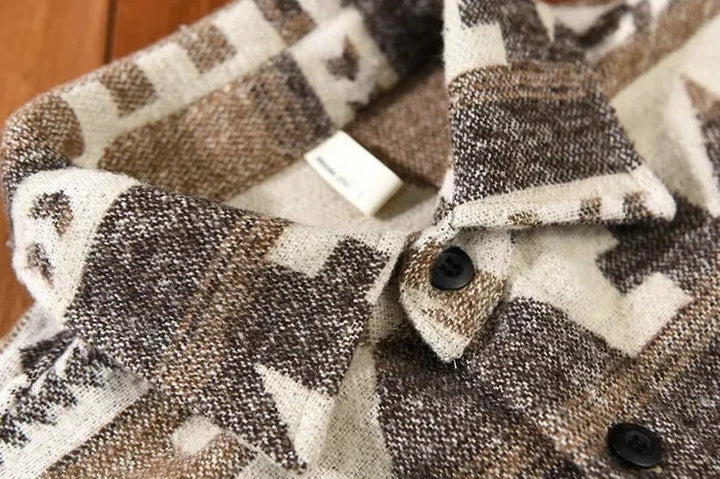 Shirt Jacket – Aztec Pattern Fabric Blend & Warm Shape