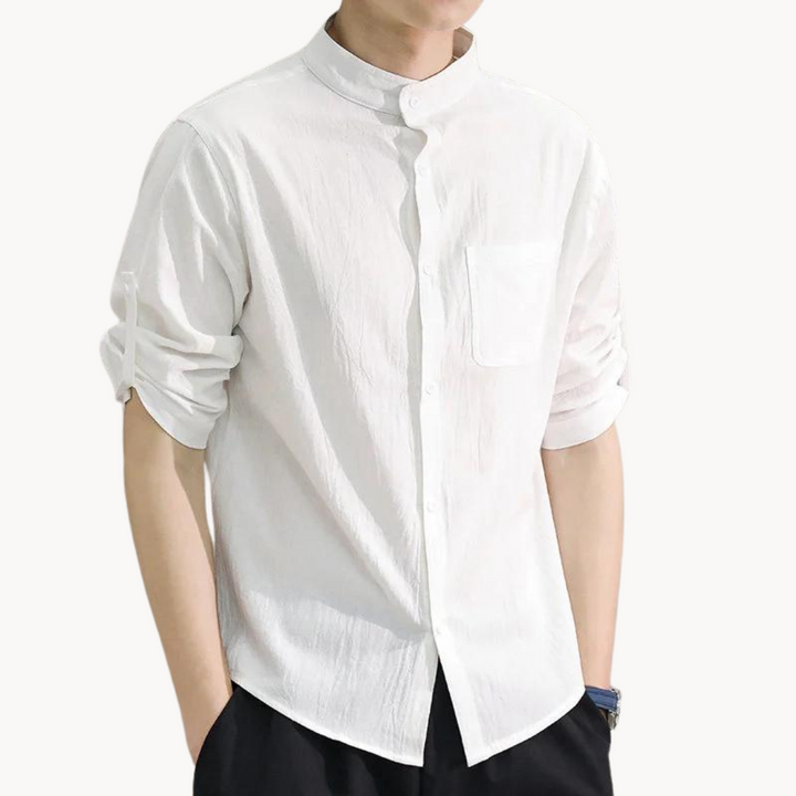 Shirt - Polyester Blend Mandarin Collar And Tidy Shape