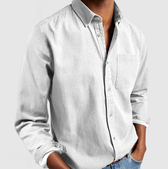 Shirt - Soft Blend Denim, Button Front And Flexible Shape
