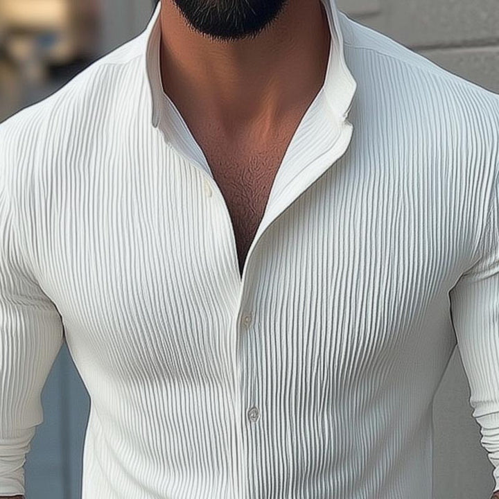 Shirt - Stand Collar And Button Front For Neat Neckline