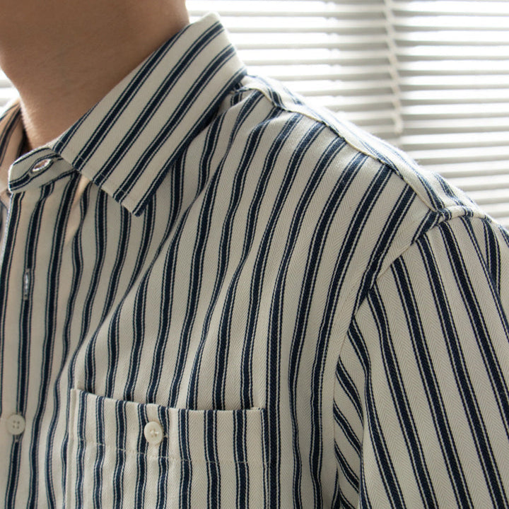Shirt - Striped Vertical Long Sleeve And Smooth Layering