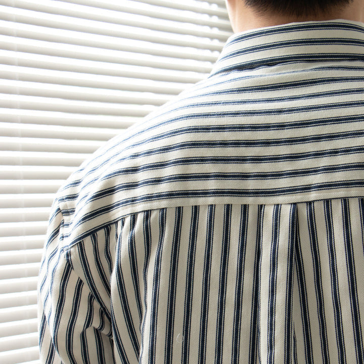 Shirt - Striped Vertical Long Sleeve And Smooth Layering