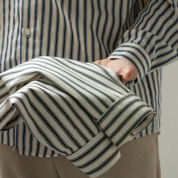 Shirt - Striped Vertical Long Sleeve And Smooth Layering